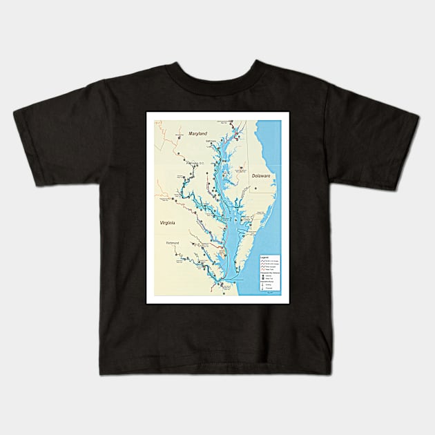 Captain John Smith Chesapeake National Historic Trail Map (2007) Virginia & Maryland Bay Exploration Kids T-Shirt by Bravuramedia